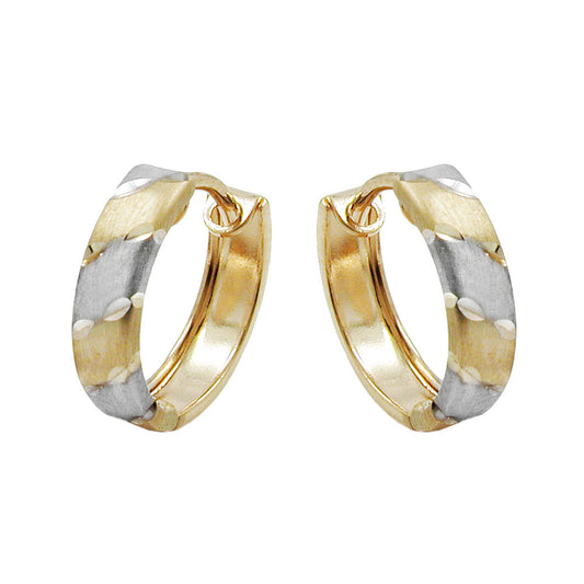 Hoop earring 12x3mm folding hinge bicolor rhodium-plated 9Kt GOLD