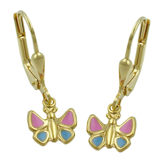 Ear leverback earrings earrings 22x7mm butterfly light blue-pink 9K GOLD
