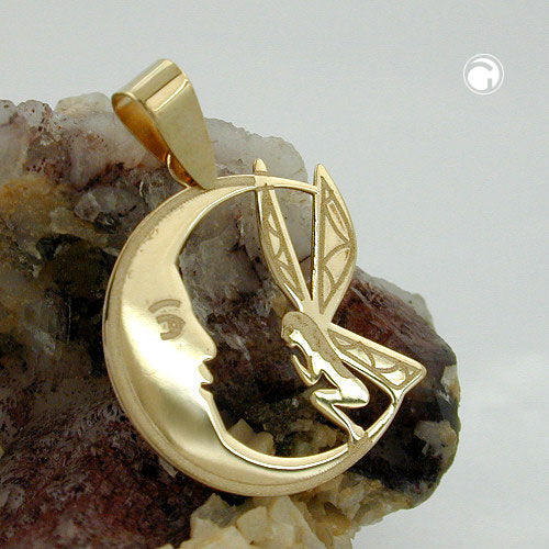 Pendant 17x15mm elf in the moon laser engraving 9Kt GOLD