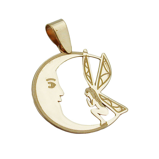 Pendant 17x15mm elf in the moon laser engraving 9Kt GOLD