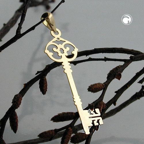 Pendant 33x11mm key filigree 9Kt GOLD