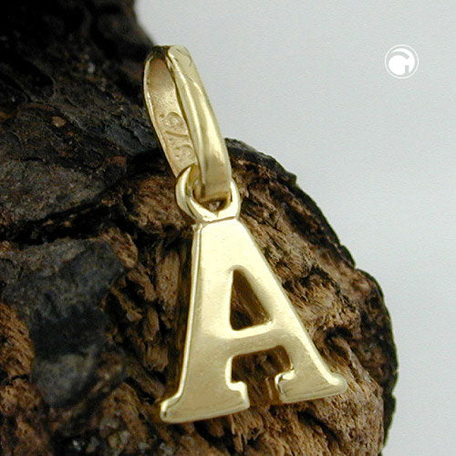 Pendant 8x6.5mm letter A shiny 9Kt GOLD