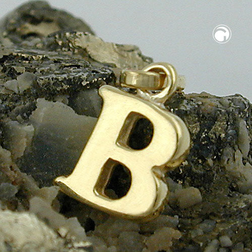 Pendant 8x6mm letter B shiny 9Kt GOLD