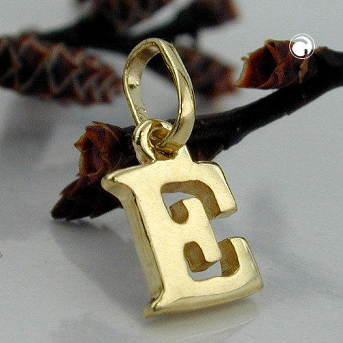 Pendant 8x5.5mm letter E shiny 9Kt GOLD