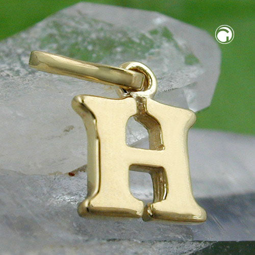 Pendant 8x7mm letter H shiny 9Kt GOLD