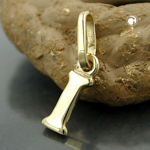 Pendant 8x3mm letter I shiny 9Kt GOLD