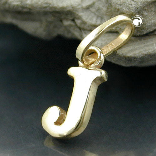 Pendant 8x4mm letter J shiny 9Kt GOLD