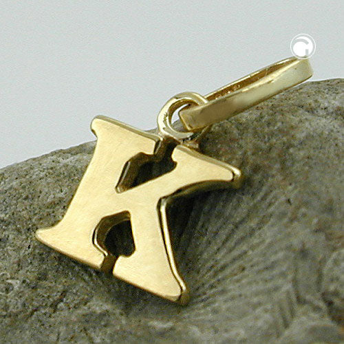 Pendant 8x7mm letter K shiny 9Kt GOLD