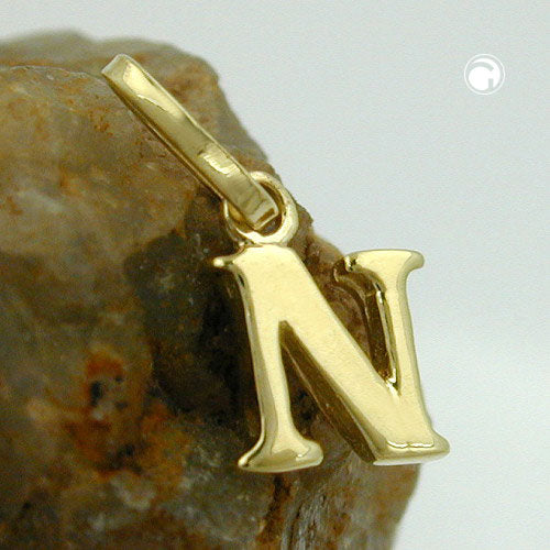 Pendant 8x6mm letter N shiny 9Kt GOLD