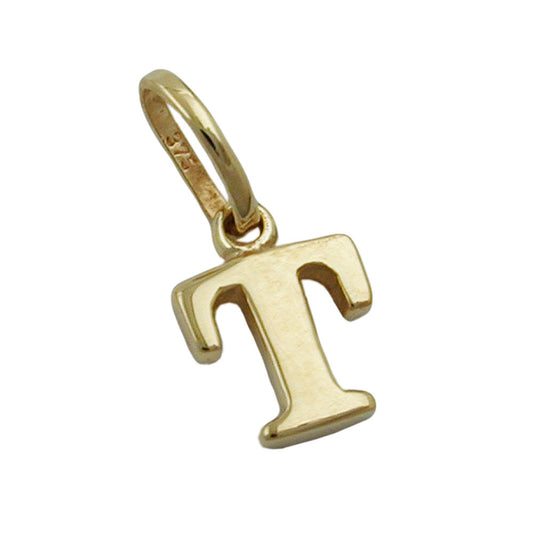 Pendant 8x6mm letter T shiny 9Kt GOLD