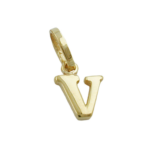 Pendant 8x6mm letter V shiny 9Kt GOLD