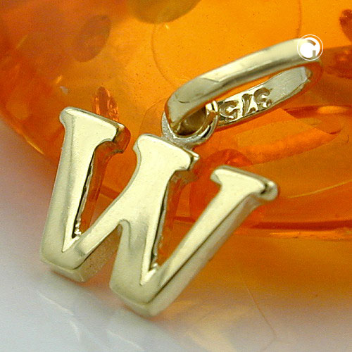 Pendant 8x9mm letter W shiny 9Kt GOLD