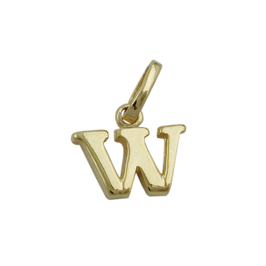 Pendant 8x9mm letter W shiny 9Kt GOLD