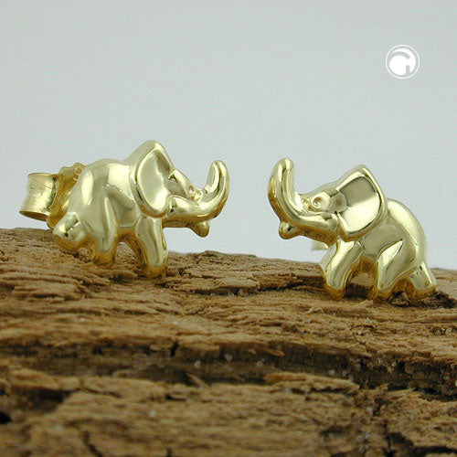 Stud earring 7x10mm elephant shiny 9Kt GOLD