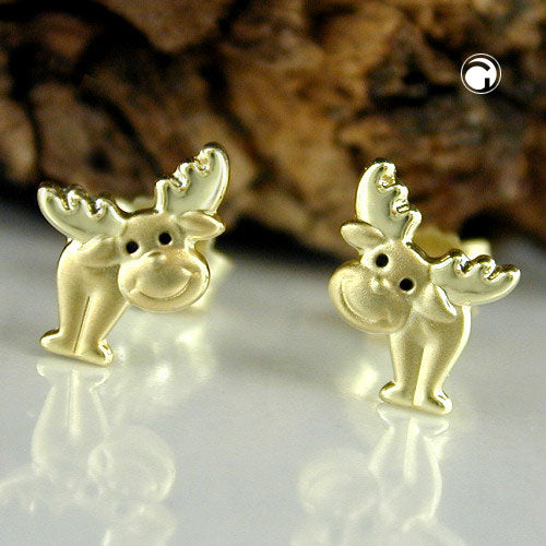 Ear studs earring 8x6mm moose eyes black lacquered matt-glossy 9Kt GOLD