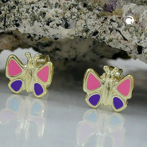 Stud earring 7x8mm butterfly pink-purple 9Kt GOLD