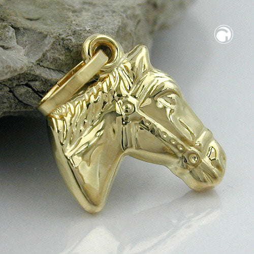 Pendant 12x12mm horse head shiny 9Kt GOLD