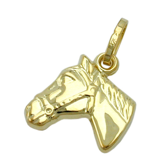 Pendant 12x12mm horse head shiny 9Kt GOLD