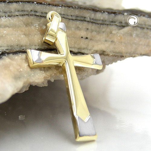 Pendant 25x16mm cross bicolor 9Kt GOLD