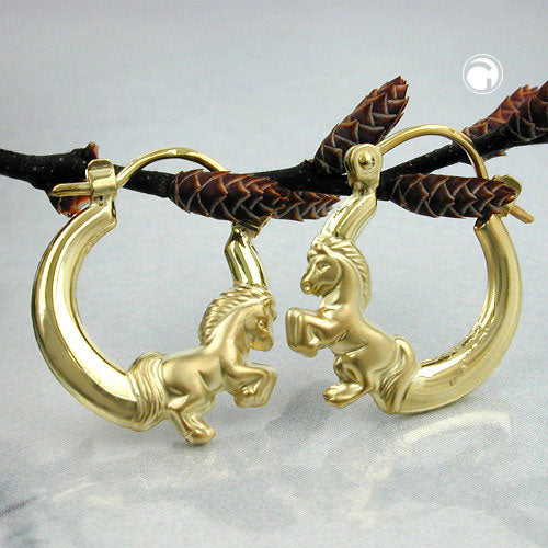 Hoop earring 17x14mm horse shiny-matte clip clasp 9Kt GOLD