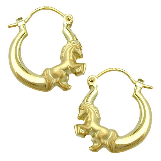 Hoop earring 17x14mm horse shiny-matte clip clasp 9Kt GOLD