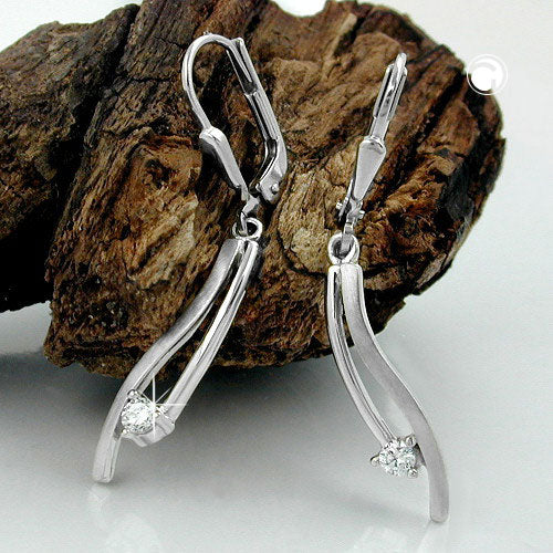 Ear leverback earrings earrings 35x5mm zirconia matt shiny 9Kt white gold