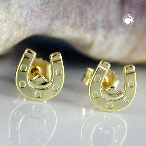 Stud earring 6x6mm horseshoe shiny 9Kt GOLD
