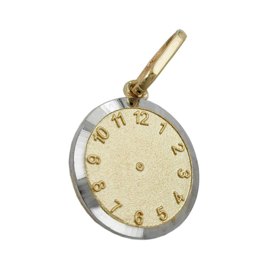 Pendant 12.4mm christening clock bicolor rhodium-plated 9Kt GOLD