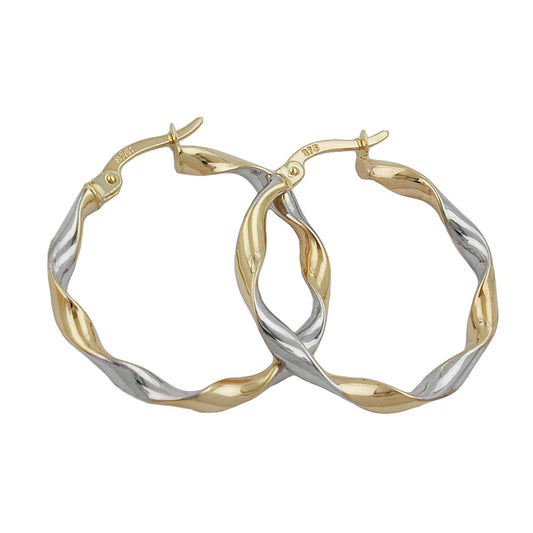 Hoop earring 26x3mm oval bicolor diamond-cut curved 9Kt GOLD