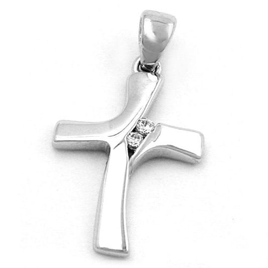 Pendant 19x12mm cross shiny with 2 zirconias 9Kt white gold