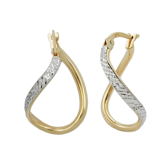 Hoop earring 23x2mm oval bicolor diamond-cut curved 9Kt GOLD