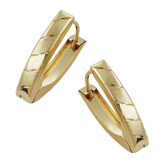 Hoop earring 18.5x4mm folding hinge V-shape pointed oval diamond-cut 9Kt GOLD