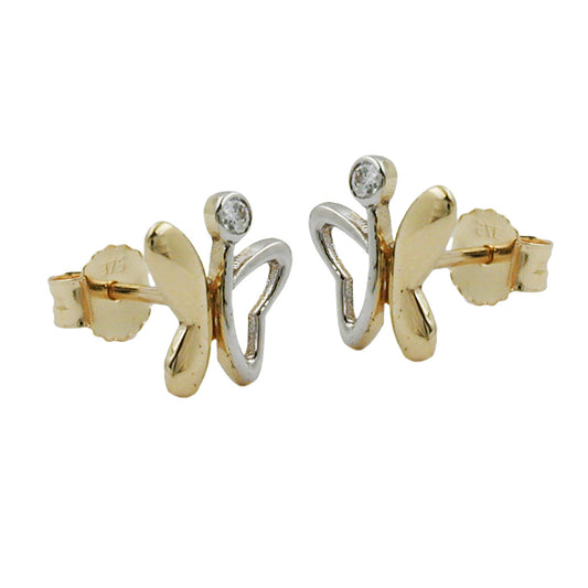Stud earring 8x7mm butterfly bicolor shiny 9Kt GOLD