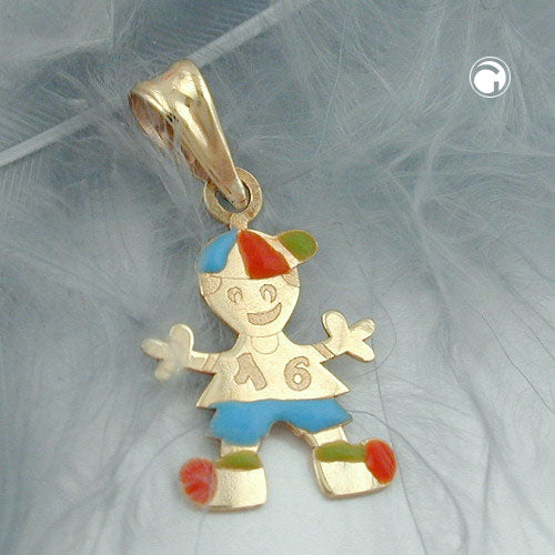 Pendant 14x10mm boy colored enameled 9Kt GOLD