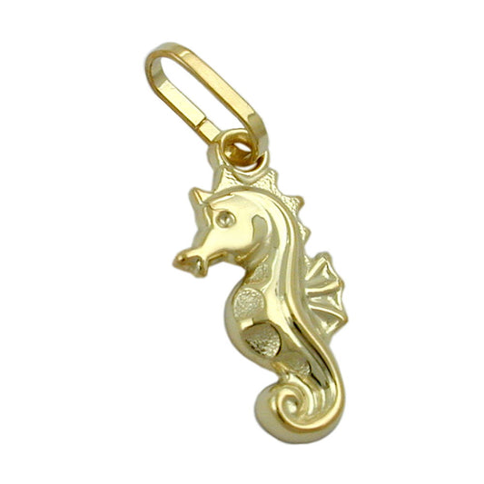 Pendant 14x7mm seahorse shiny 9Kt GOLD