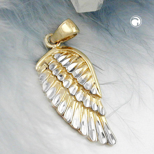Angel wing pendant 20x10mm bicolor rhodium-plated diamond-cut 9K GOLD