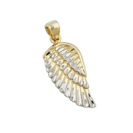 Angel wing pendant 20x10mm bicolor rhodium-plated diamond-cut 9K GOLD
