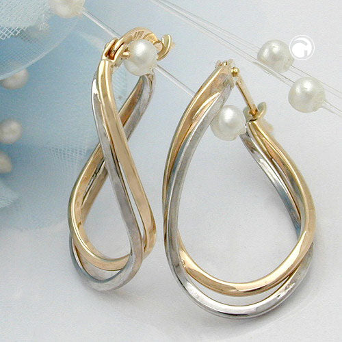 Hoop earring 22x15x3mm bicolor with white gold alloy 9Kt GOLD