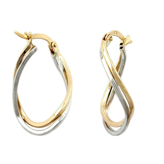 Hoop earring 22x15x3mm bicolor with white gold alloy 9Kt GOLD