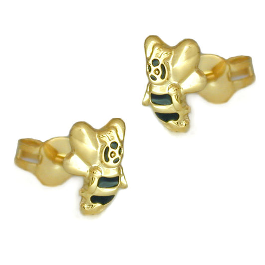 Stud earring 7x6mm bee black lacquered 9Kt GOLD