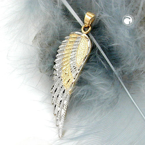 Pendant 36x13mm angel wing bicolor 9Kt GOLD