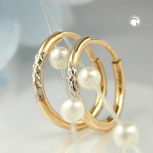 Hoop earrings 12x1mm bicolor rhodium-plated diamond-cut 9K GOLD