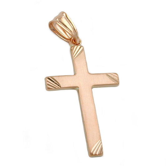 Pendant 26x16mm cross matt-diamond-plated 9Kt red gold