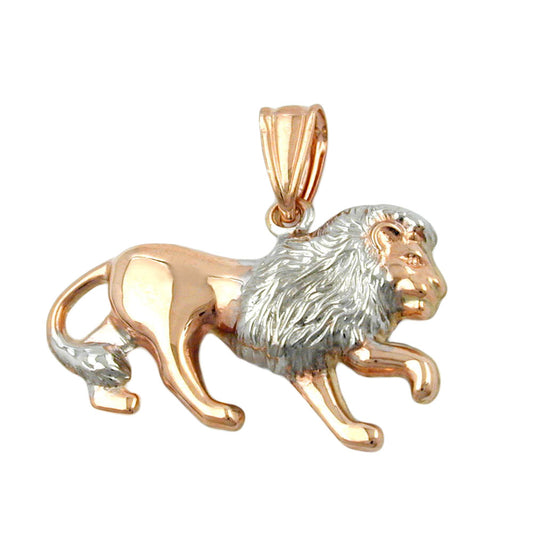 Pendant 15x23mm lion bicolor rhodium-plated 9Kt red gold