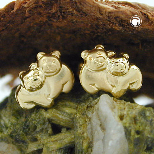 Ear studs earring 6x8mm bear pair matt-shiny 9Kt GOLD