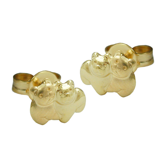 Ear studs earring 6x8mm bear pair matt-shiny 9Kt GOLD
