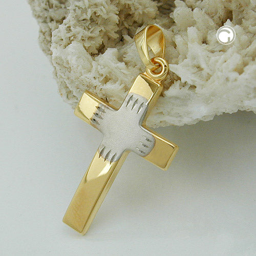 Pendant 21x14mm cross bicolor 9Kt GOLD