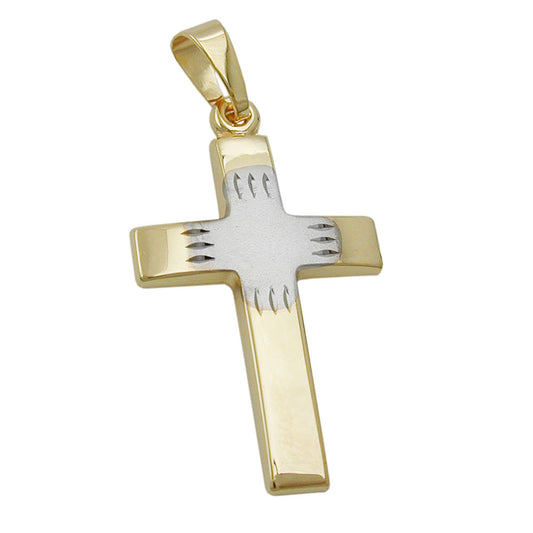 Pendant 21x14mm cross bicolor 9Kt GOLD