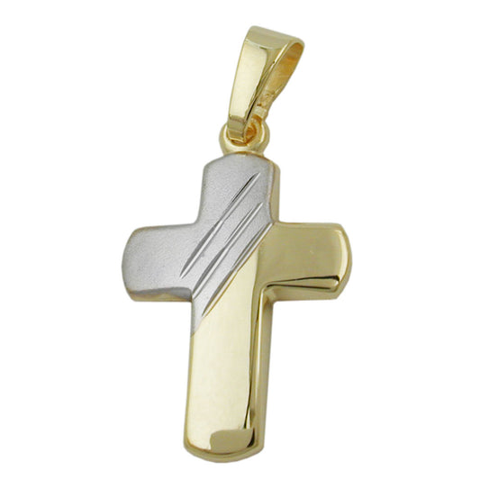 Pendant 16x12mm cross bicolor 9Kt GOLD