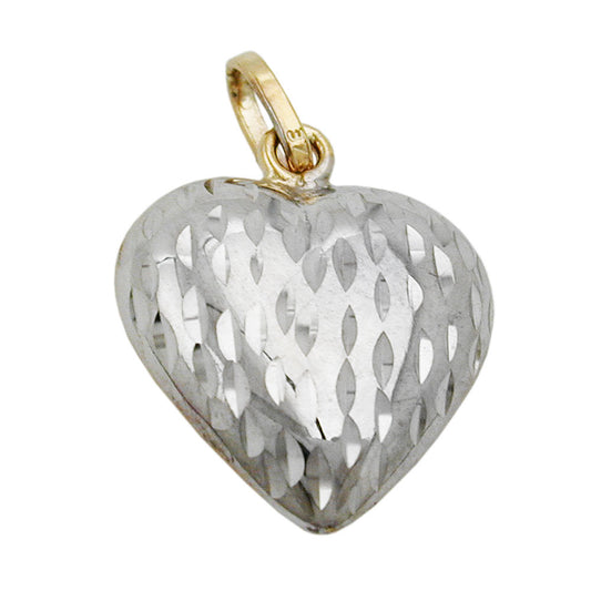 Pendant 14x13mm heart bicolor diamond-cut 9Kt GOLD
